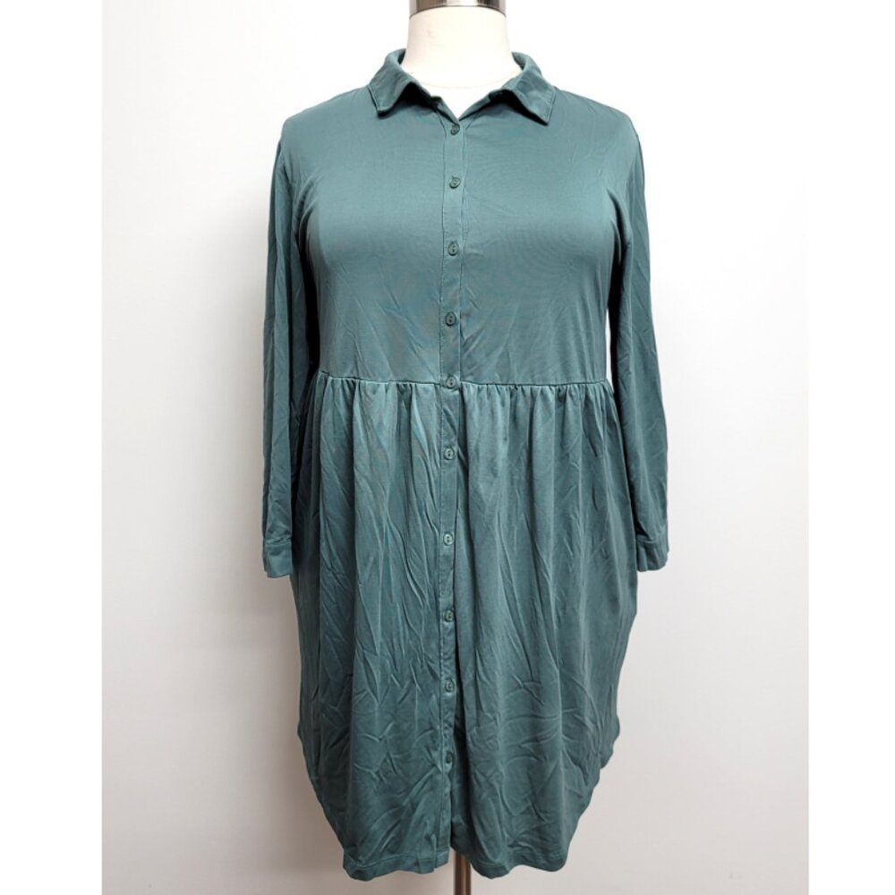 Woman Within 18/20 Long Sleeve Button Front Shirt Dress